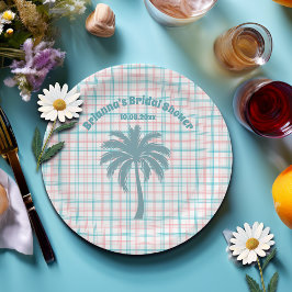 Palmboom Azure Roze Geruit Vrijgezellenfeest Papieren Bordje