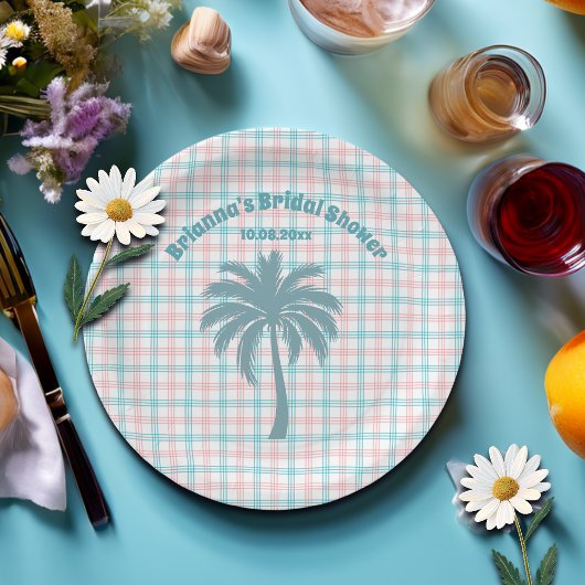 Palmboom Azure Roze Geruit Vrijgezellenfeest Papieren Bordje