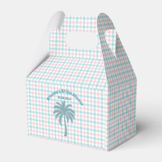 Palmboom Azure Roze Geruite Bruidsdouche Bedankdoosjes (Voorkant Zijde)