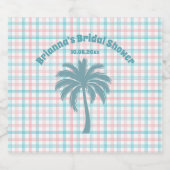 Palmboom Azure Roze Geruite Bruidsdouche Sparkling Wijnetiket (Enkel label)