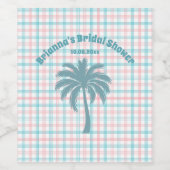 Palmboom Azure Roze Geruite Bruidsdouche Wijn Etiket (Enkel label)