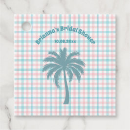 Palmboom Azure Roze Geruite Bruidsfeest Bedankjes Labels