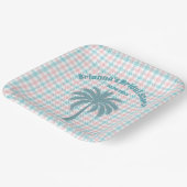 Palmboom Azure Roze Geruite Bruidsmeisjesfeest Papieren Bordje (Gebogen)