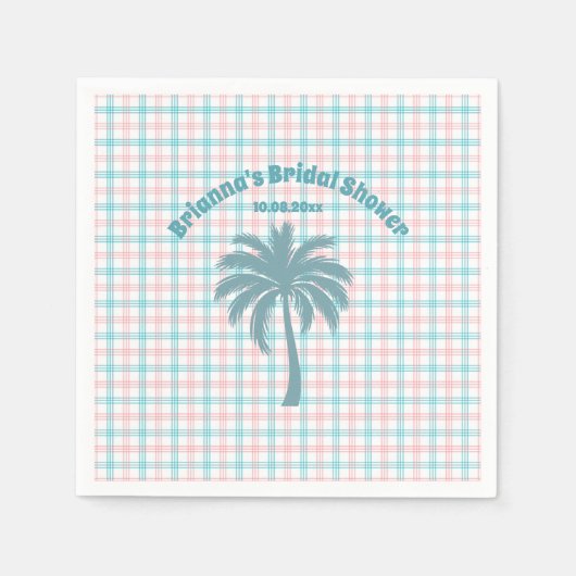 Palmboom Azure Roze Geruite Bruidsmeisjesfeest Servet (Voorkant)