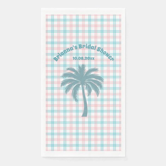 Palmboom Azure Roze Geruite Bruidsmeisjesfeest Servet (Voorkant)