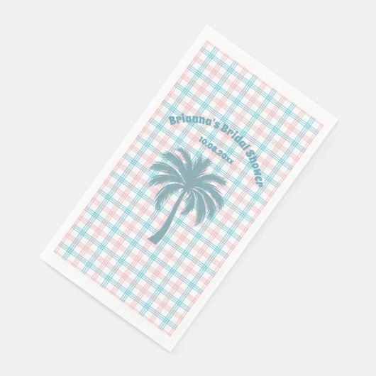 Palmboom Azure Roze Geruite Bruidsmeisjesfeest Servet (Hoek)