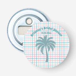 Palmboom Azuur Roze Geruite Bruiloftsfeest Button Flesopener