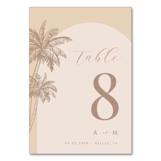 Palmboom Beige Classic Monogram Strand Huwelijk Kaart (Achterkant)