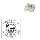 Palmboom, Berg & Oceaan Getrouwd Paar Adres Rubberstempel (Gestempeld)