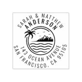 Palmboom, Berg & Oceaan Getrouwd Paar Adres Rubberstempel (Afrduk)