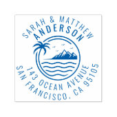 Palmboom, Berg & Oceaan Getrouwd Paar Adres Zelfinktende Stempel (Design)