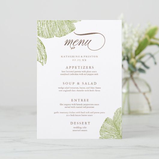 palmboom bestemming bruiloft menu Kaart (Staand voorkant)