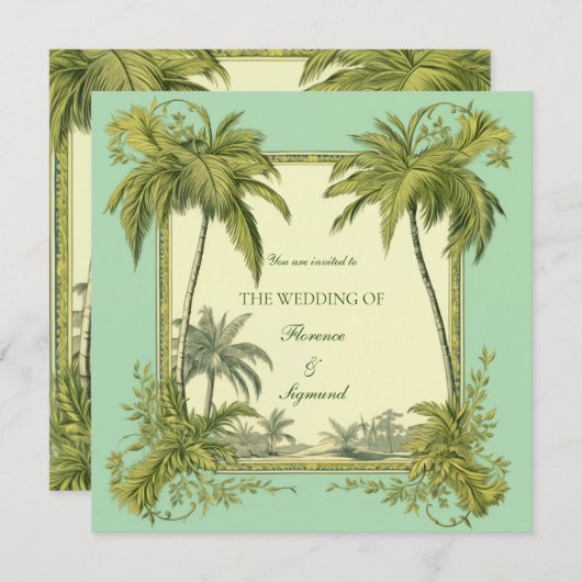  palmboom bestemming bruiloft uitnodiging (Voorkant / Achterkant)