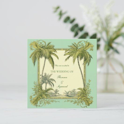  palmboom bestemming bruiloft uitnodiging (Staand voorkant)