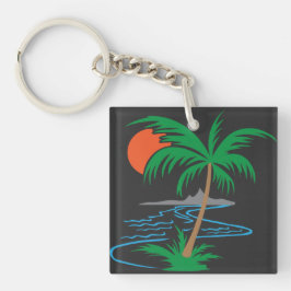 Palmboom bij de rivier | Tropische zonsondergangsk Sleutelhanger