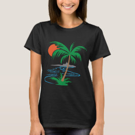 Palmboom bij de rivier | Tropische zonsondergangsk T-shirt