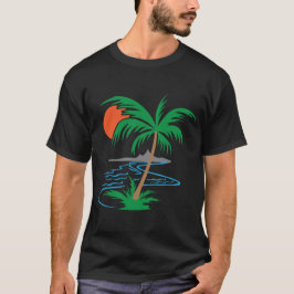 Palmboom bij de rivier | Tropische zonsondergangsk T-shirt