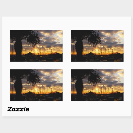 Palmboom bij haven. rechthoekige sticker (Vel)