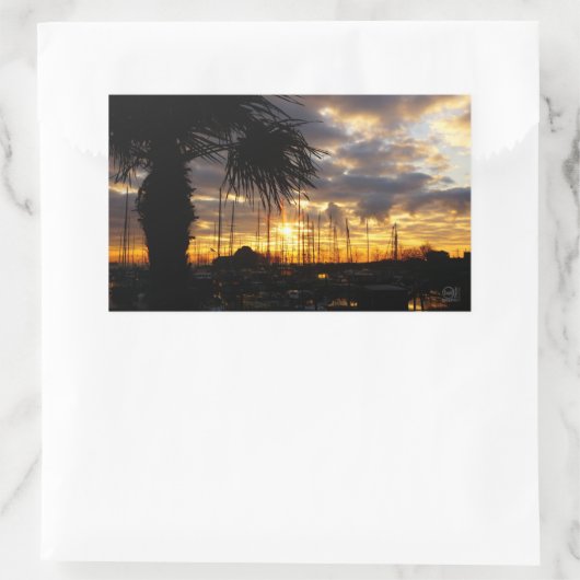 Palmboom bij haven. rechthoekige sticker (Tas)