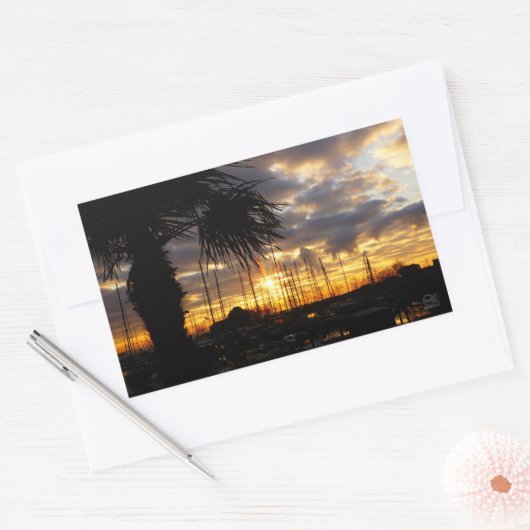 Palmboom bij haven. rechthoekige sticker (Envelop)