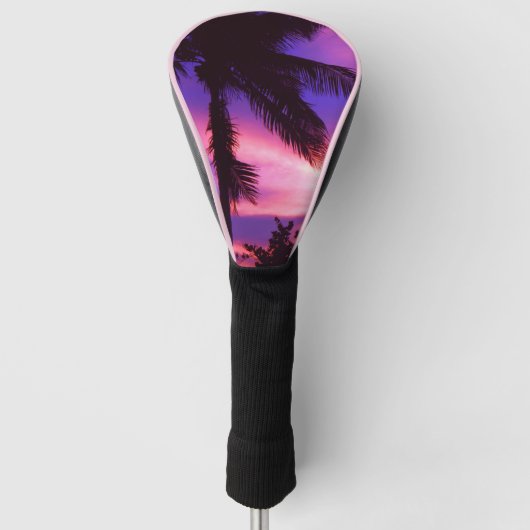 Palmboom bij zonsondergang golfheadcover (Voorkant)