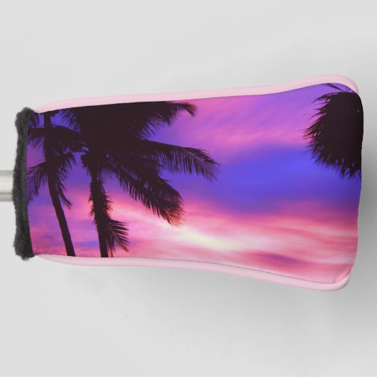 Palmboom bij zonsondergang  golfheadcover (Voorkant)