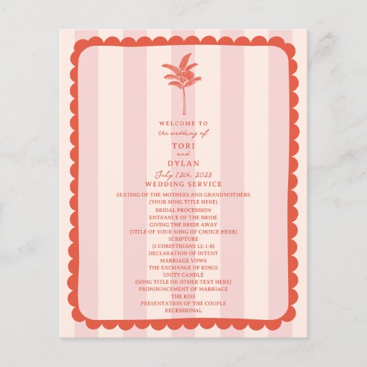 Palmboom blad roze streep bruiloft (Voorkant)