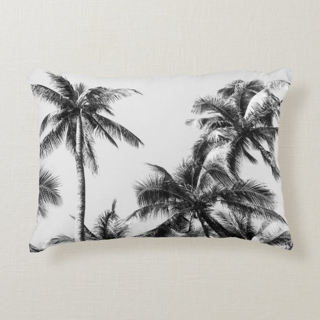 Palmboom blad zwart wit accent kussen (Voorkant)
