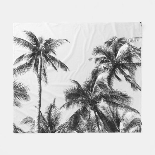 Palmboom blad zwart wit fleece deken (Voorkant (Horizontaal))