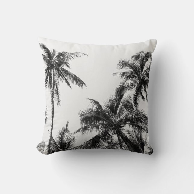Palmboom blad zwart wit kussen (Voorkant)