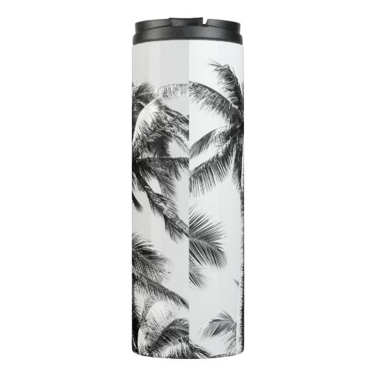Palmboom blad zwart wit thermosbeker (Achterkant)