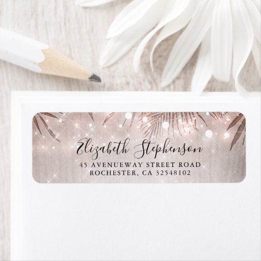 Palmboom bladeren en String Lights Beach Party Etiket (Insitu)