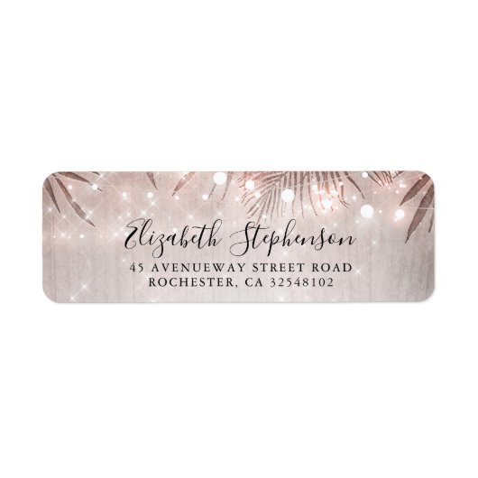 Palmboom bladeren en String Lights Beach Party Etiket (Voorkant)