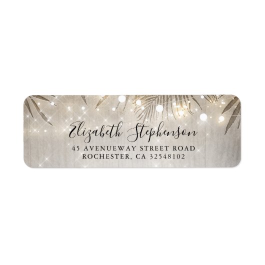 Palmboom bladeren en String Lights Beach Party Etiket (Voorkant)