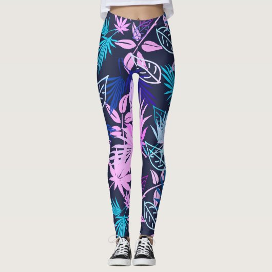 Palmboom Bladeren Tropisch Patroon Leggings (Voorkant)