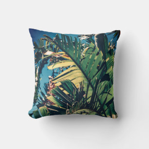 Palmboom Bladeren Zonne Stralen Blauw Groen Kussen