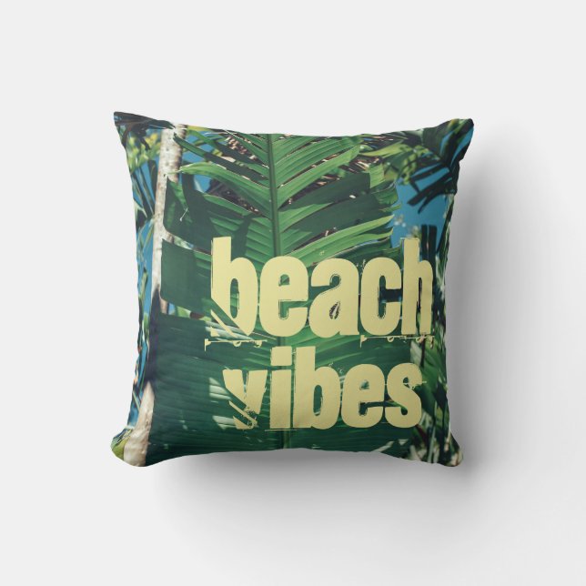 Palmboom Bladeren Zonnestralen Strand Sfeer Kussen (Voorkant)
