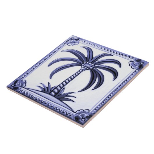 Palmboom Blauw en Wit Midden-Oosters Strand Tegeltje (Zijkant)