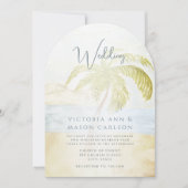 Palmboom Blauw Groen Enchantment Kustbruiloft Kaart (Voorkant)