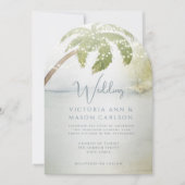 Palmboom Blauw Groen Enchantment Kustbruiloft Kaart (Voorkant)