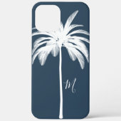 Palmboom Blauw Tropisch Elegant Monogram Case-Mate iPhone Case (Achterkant)