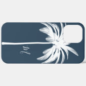 Palmboom Blauw Tropisch Elegant Monogram Case-Mate iPhone Case (Achterkant / Rechts)