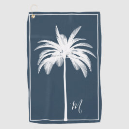 Palmboom Blauw Tropisch Elegant Monogram Golfhanddoek