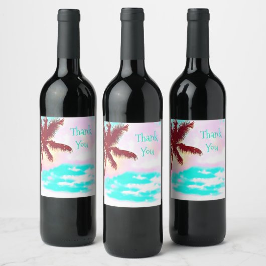 Palmboom blauwe lucht Zomertijd Wijn Etiket (Flessen)