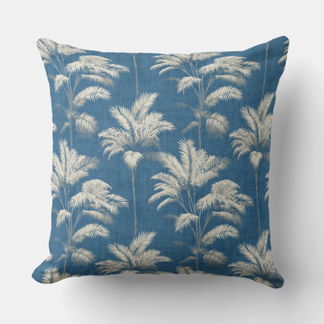 Palmboom Blauwe Worpkussen Kussen (Voorkant)