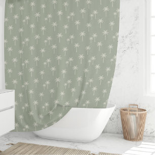 Palmboom Boho Kust Farmhouse Gedempte Salie Groen Douchegordijn