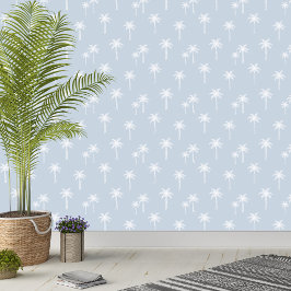 Palmboom Boho Kust Farmhouse Lichtblauw Behang