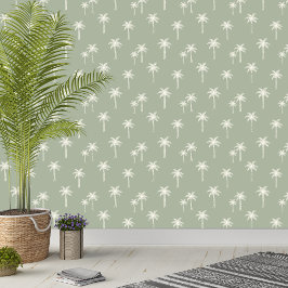 Palmboom Boho Kustboerderij Gedempte Saliegroen Behang