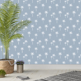 Palmboom Boho Kustboerderij Stofblauw Behang