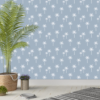 Palmboom Boho Kustboerderij Stofblauw Behang